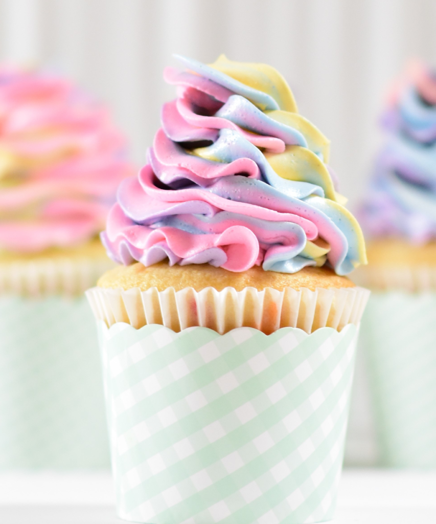 Pastel buttercream cupcake