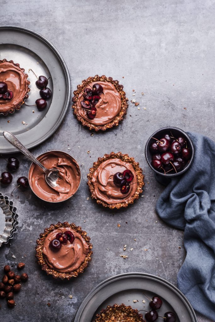 chocolate tart with glace cherries