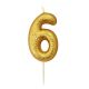 Glitter Number 6 Candle - Gold