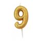 Glitter Number 9 Candle - Gold