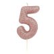 Glitter Number 5 Candle - Rose Gold