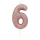 Glitter Number 6 Candle - Rose Gold