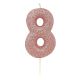 Glitter Number 8 Candle - Rose Gold