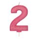 Pink Sparkle Numeral Candle - Number 2 - 70mm - Pack of 6