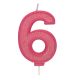 Pink Sparkle Numeral Candle - Number 6 - 70mm - Pack of 6