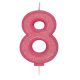 Pink Sparkle Numeral Candle - Number 8 - 70mm - Pack of 6