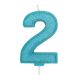Blue Sparkle Numeral Candle - Number 2 - 70mm