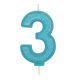 Blue Sparkle Numeral Candle - Number 3 - 70mm - Pack of 6