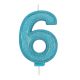 Blue Sparkle Numeral Candle - Number 6 - 70mm - Pack of 6