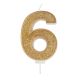 Gold Sparkle Numeral Candle - Number 6- 70mm