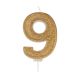 Gold Sparkle Numeral Candle - Number 9 - 70mm - Pack 6