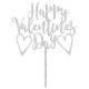 Make A Wish Silver Glitter - Happy Valentines Day Acrylic Cake Topper