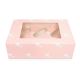 Pink With White Hearts Satin Cupcake Box With Window - Holds 12